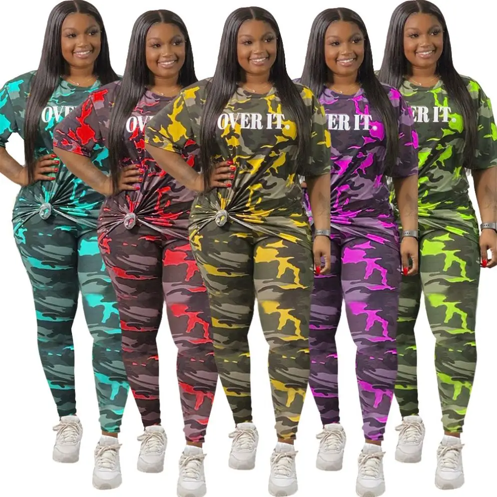 

AJ4209 Hot sell china factory supply camouflage women character sets plus size 5xl gym outfit set womens clothing sets 2 pieces