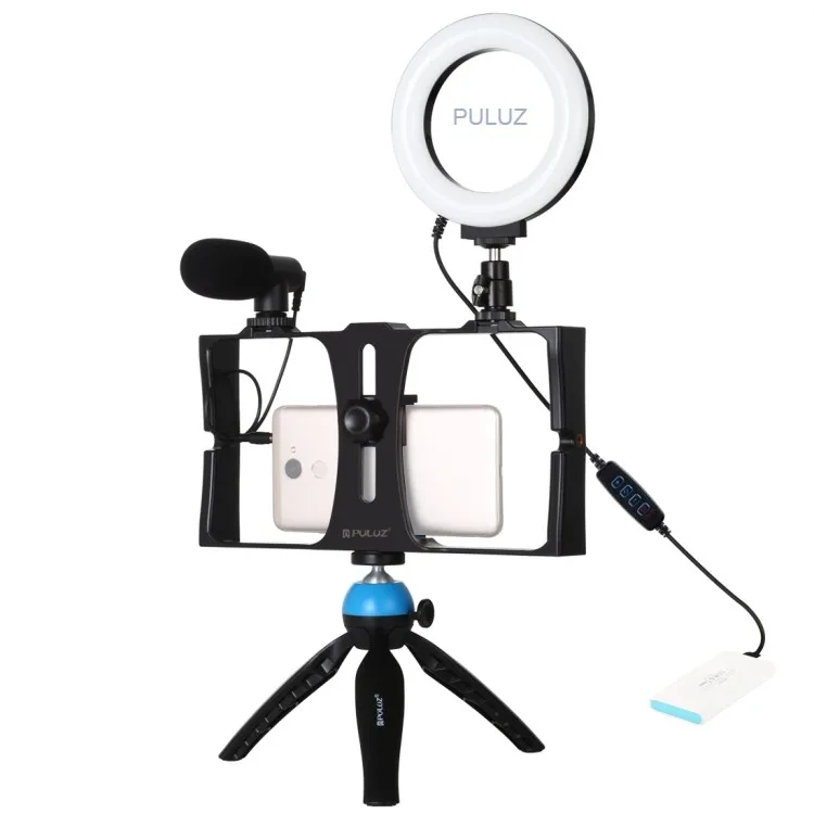 

Top Seller PULUZ 4 in 1 Vlogging Live Broadcast Smartphone Camera Video Cage Rig + 4.7 inch 12cm LED Ring Selfie Light Kits, Blue