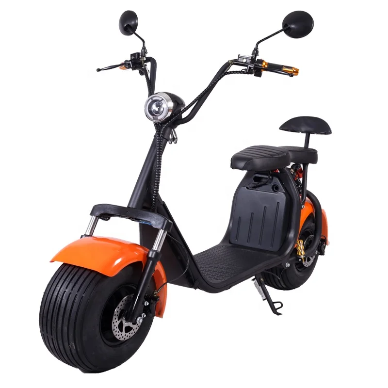 

China price citycoco 1500W 60V 12V 12ah 2 wide wheel Kick electric scooter off road Motorbike, Orange