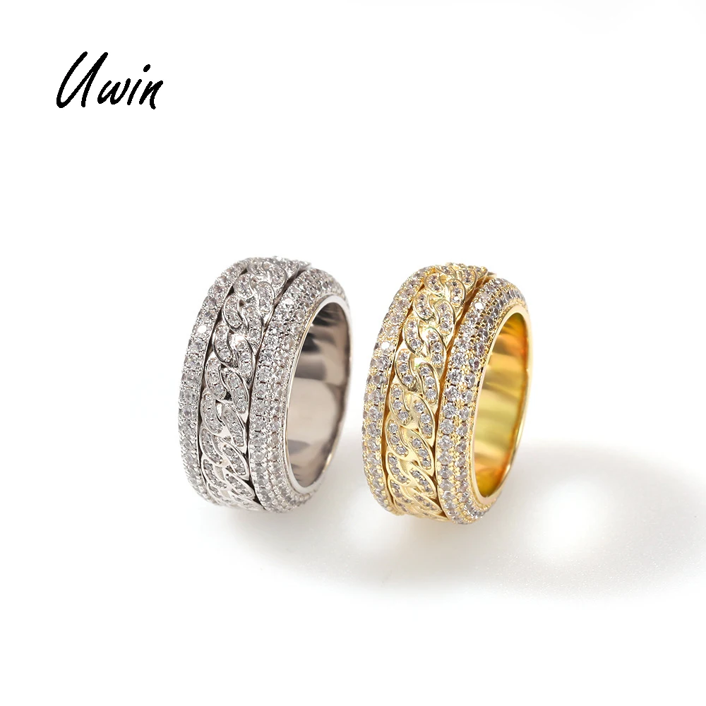 

2020 Hip Hop Icy Cuban Link Ring Male Female CZ Finger Ring Rapper Bling Bling Jewelry, Gold color / silver color