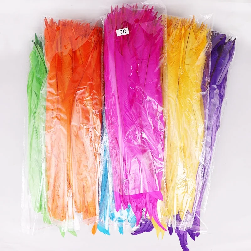 
12-14 Inch(30-35 cm) Wholesale High Quality Multi-Color Bleached Dyed Chicken Rooster Schlappen Tail Feather 