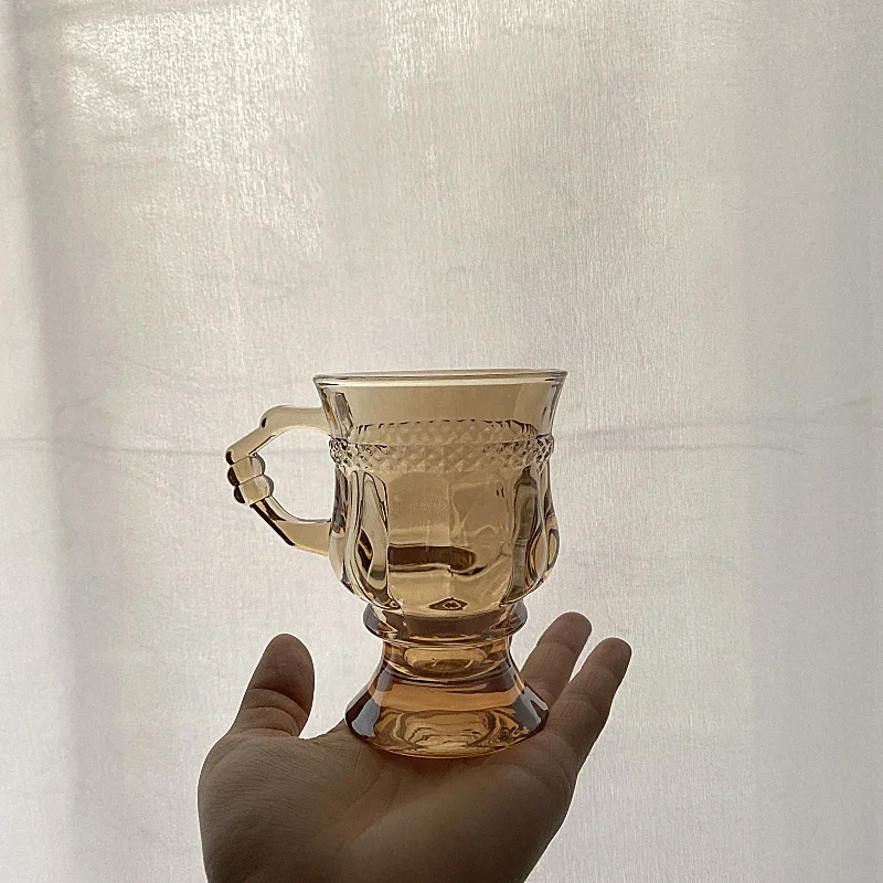 

200ml Amber glass retro water cup embossed ins crystal milk tea cup juice cups