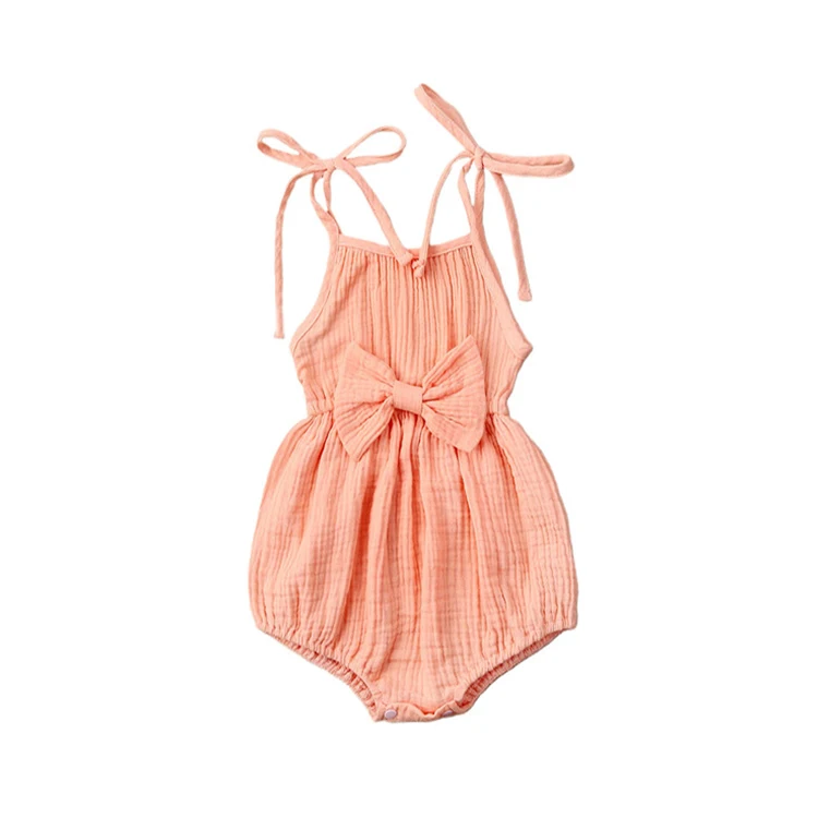 

2022 Baby Summer Clothing Newborn Girl Cute Clothes Snap Bottom Sleeveless Romper Cotton Solid Bowknot Outfits, Provide color chart