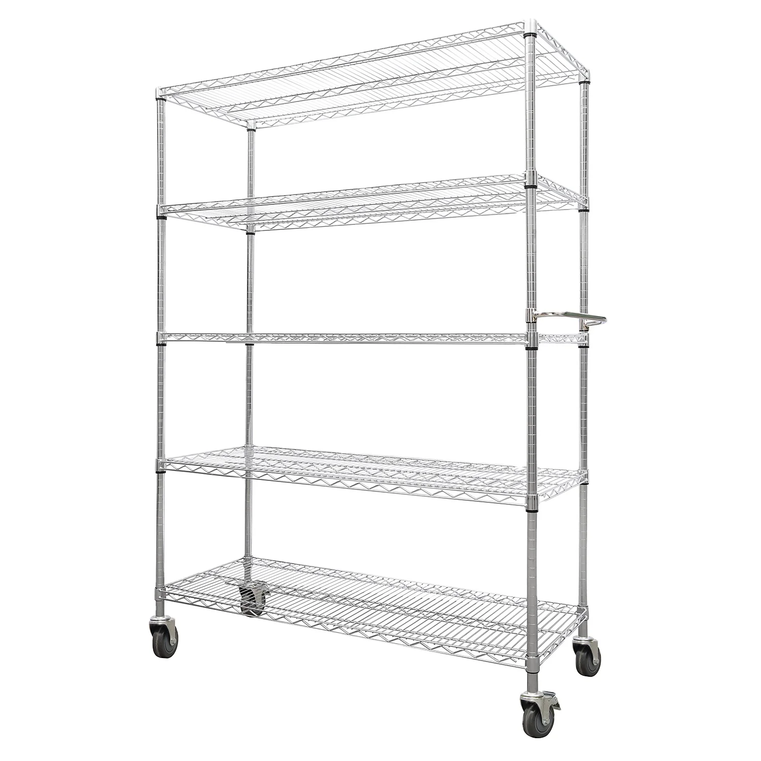 

48 x 18 x 72 Inch 2021 Best Sale 5 Layers Metal Wire Storage Shelf with U Handle and 4 Wheels for Convenient Transportation