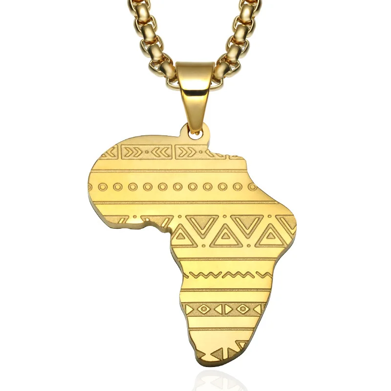 

Hotselling Personalized Hips Hops 18K Gold Plated Stainless Steel African Map Pendant Necklace, Gold, silver