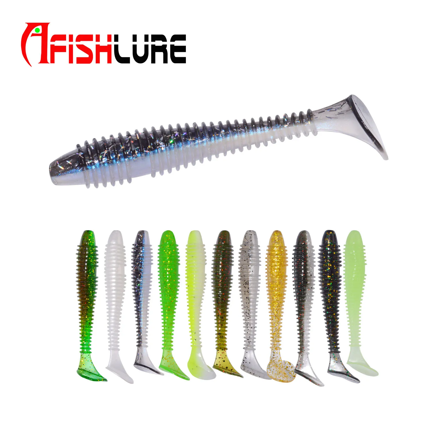 

AfishlureT Tail Soft Fishing Lure 70mm 2.9g 12pcs SwimBait Paddle Tail Worm Fishing Bait Small T Tail Soft Bionic Grub Bait, 11 colors for choice