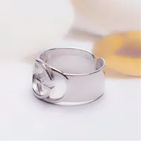 

Adjustable Openwork Ring Female Simple Glossy Wide Face Letter Double GG Open Ring Jewelry