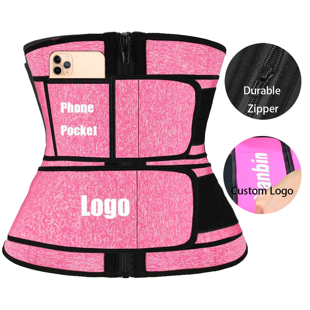 

2022 Nanbin Fashion Private Label Women Two Strap Double Compression Belt Neoprene Waist Trainer with Phone Pocket