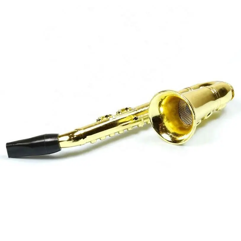 

Hot Sale Creative Saxophone Shaped Metal Pipe Length 97mm Smoking Pipe, Picture