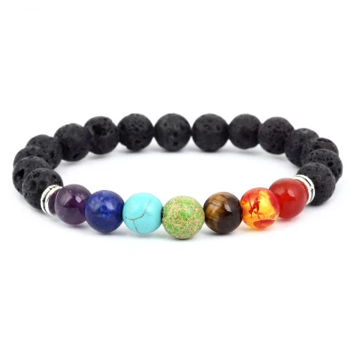 

High-quality products sell like hot cakes 8 mm natural volcanic stone bracelet healing yoga bracelets for men and women, Silver, gold