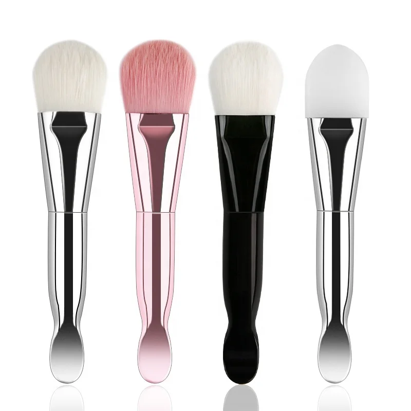 

Double-headed Bright Silver Bling Soft Vegan Face Mask Brush Foundation With Scoop Makeup Beauty Accessories Luxury Line