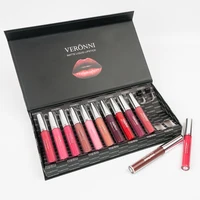 

VERONNI 12 pcs/ set Lips Wholesale Beauty Makeup Pigment Waterproof Lip Gloss Long Lasting Matte Nude Lipstick Red Lip Gloss Lot