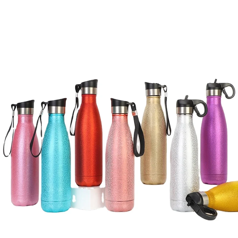 

A3611 500ml Stainless Mugs Vacuum Cola Cup Travel Drink Water Sports Bottle Insulation glitter Flasks, Customized color