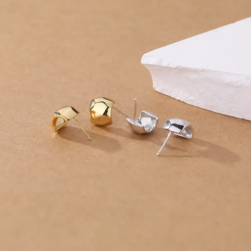 Ins Fashion 925 Silver Plain Simple Irregular Chic Stud Earrings Jewelry 18K Gold Plated Sterling Silver Stud Earrings for Women