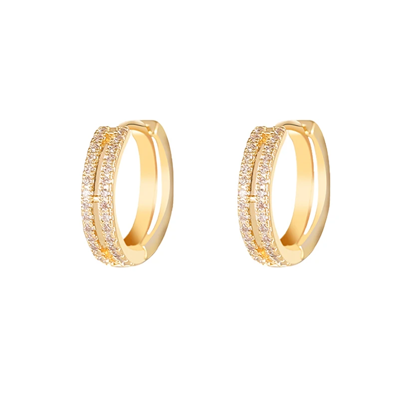 

2022 latest simple elegant gold plated CZ pave double row diamond hoop huggie earrings for women luxury jewelry