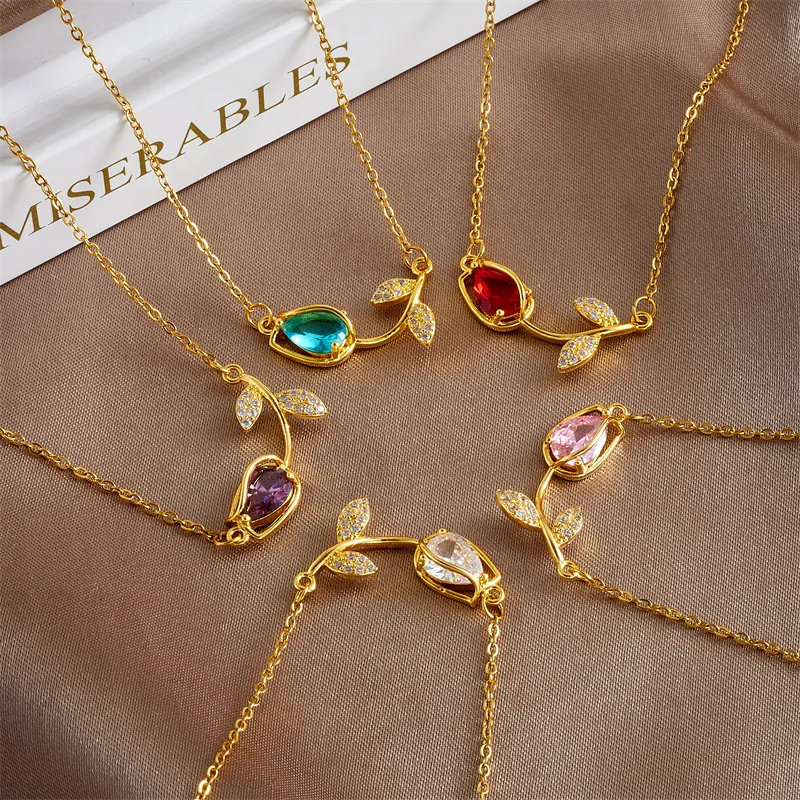 

G2646 Wholesale Colliers Bijoux De Mode Collar Mujer Cz Zircon Flower Pendant Tulip Necklace For Women Fashion Jewelry Necklaces