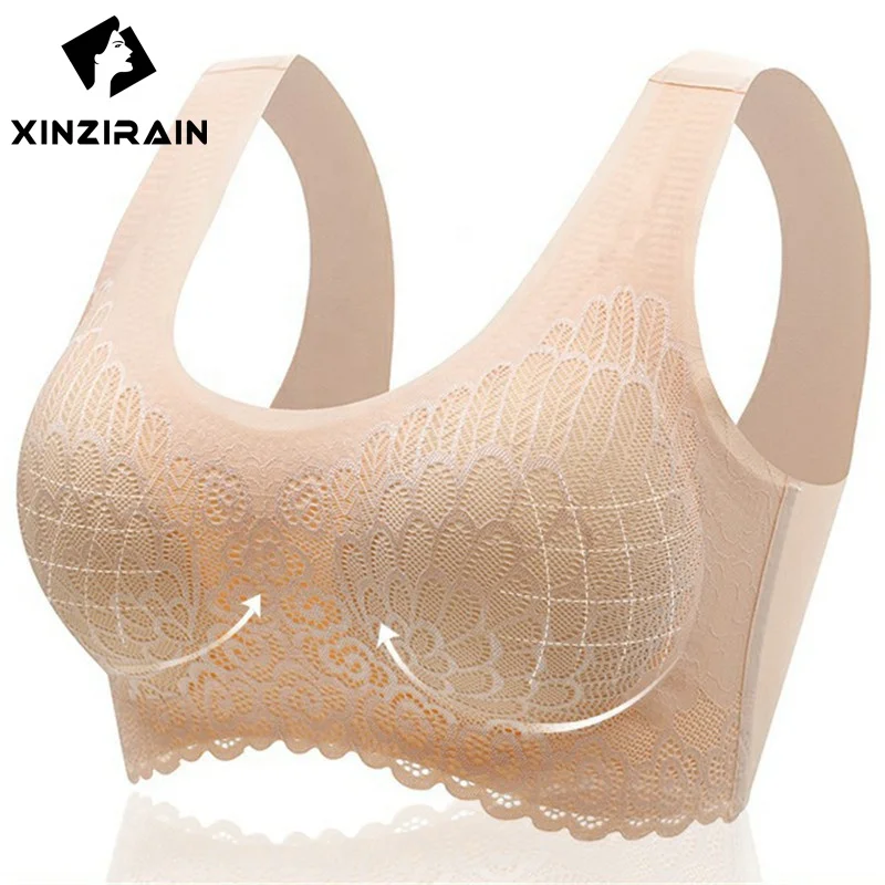 

Ladies Breathable Young Girls Full Coverage Anti Bacterial Vest Top Lace Thailand Latex One Piece Wire Free Push Up Wireless Bra