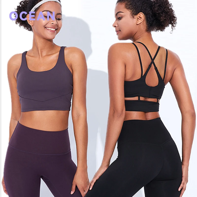 

Women Seamless High Waist Gym Fitness Cross Back Bra and Leggings Sports Running Thin Yoga Sets