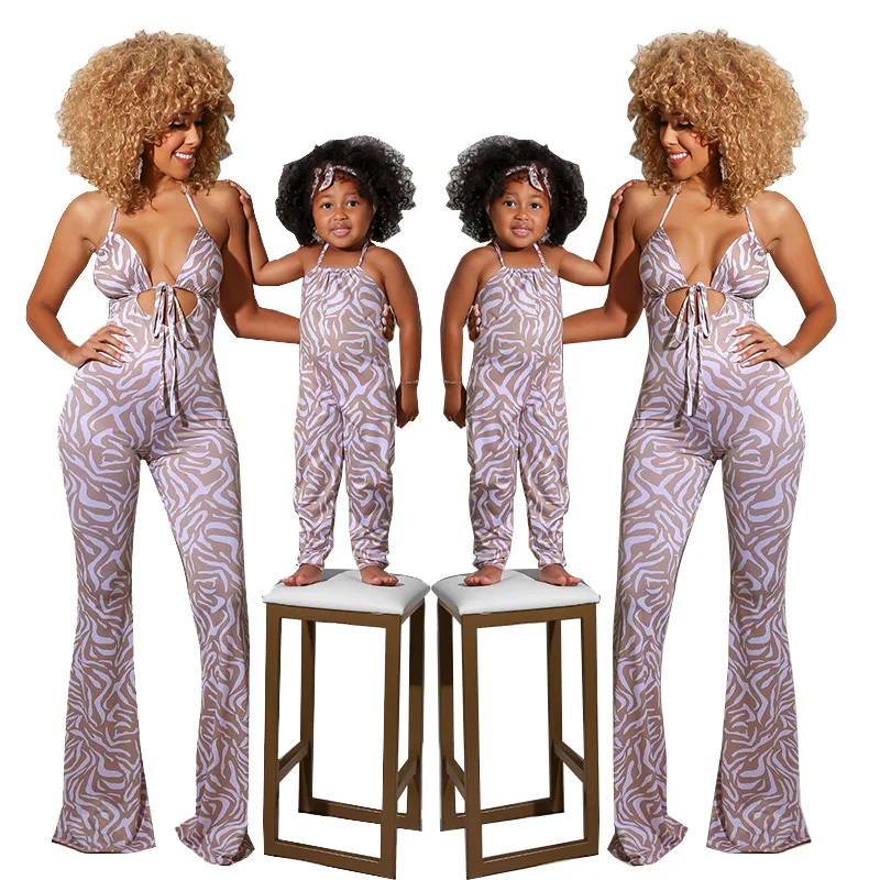 

IHJ787 Women's summer fashion sleeveless printed bodysuit jumpsuit matching mom and daughter, Customized color