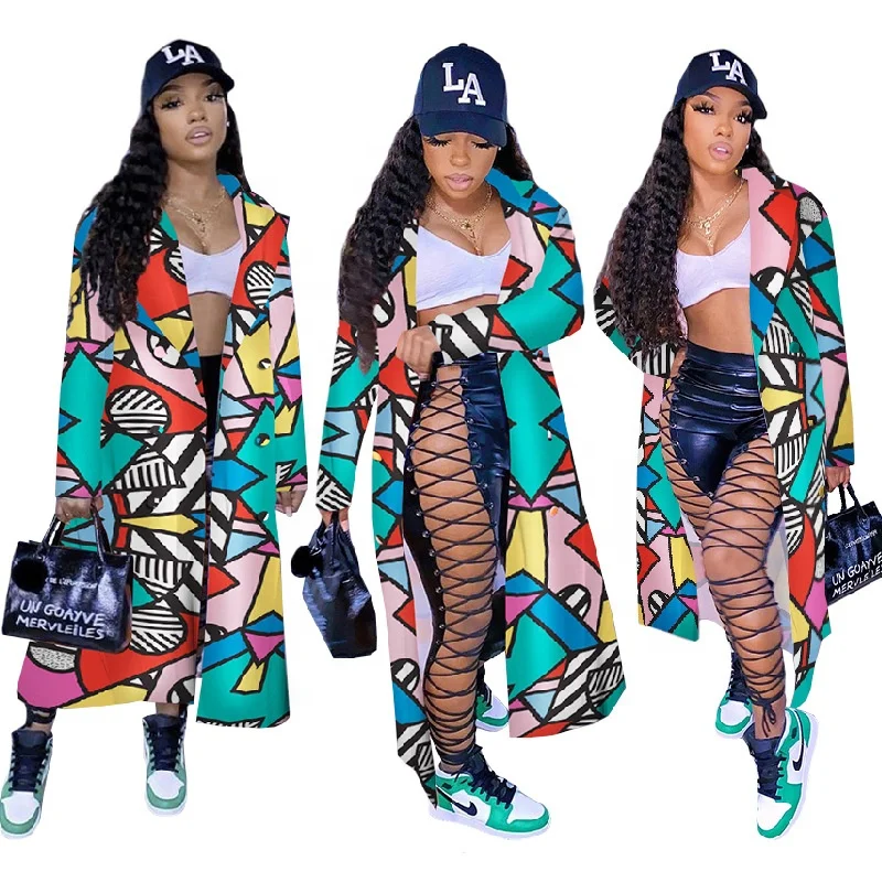 

G8038 2020 new arrival hot sale fashion sexy casual suit collar coat geometric color winter coats fall long jacket, As picture or customized make