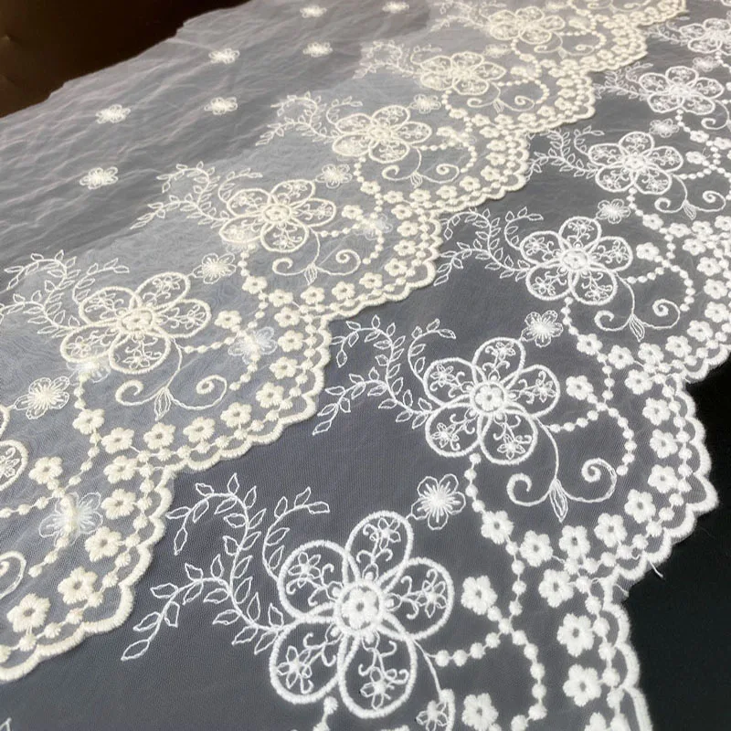 

24cm Hot Sale Embroidery Pure White Cotton Lace Trim Ribbon for Handmade Cloth, Multi colors