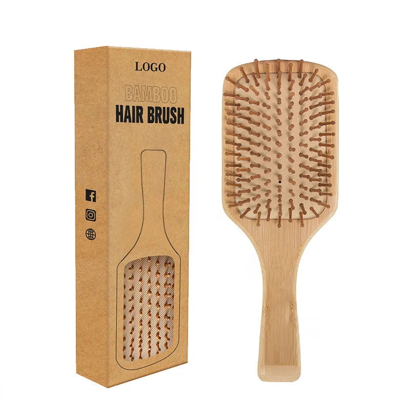 

Low MOQ Private Logo Paddle Hair Brush Long Handle Natural Wood Massage Scalp Air Cushion Bamboo Hairbrush