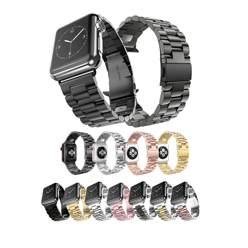 

luxury Three Link Metal Stainless steel band with Butterfly Buckle strap for apple iwatch 5 4 3 2 1 Smart watch Band
