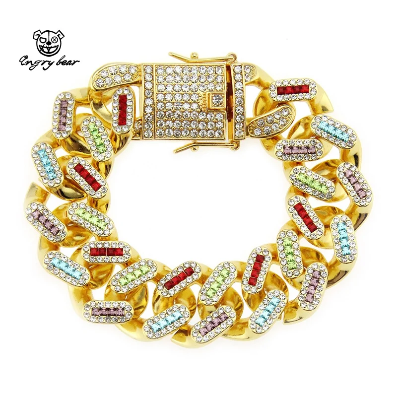 

2021 New Hip Hop Rhinestone Men's Cool Bracelet Miami Cuban Bracelet Bracelet