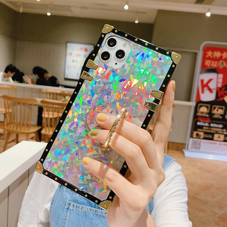 

Hot selling colorful shiny TPU square shoulder ladies mobile phone accessory bag shockproof for iPhone case