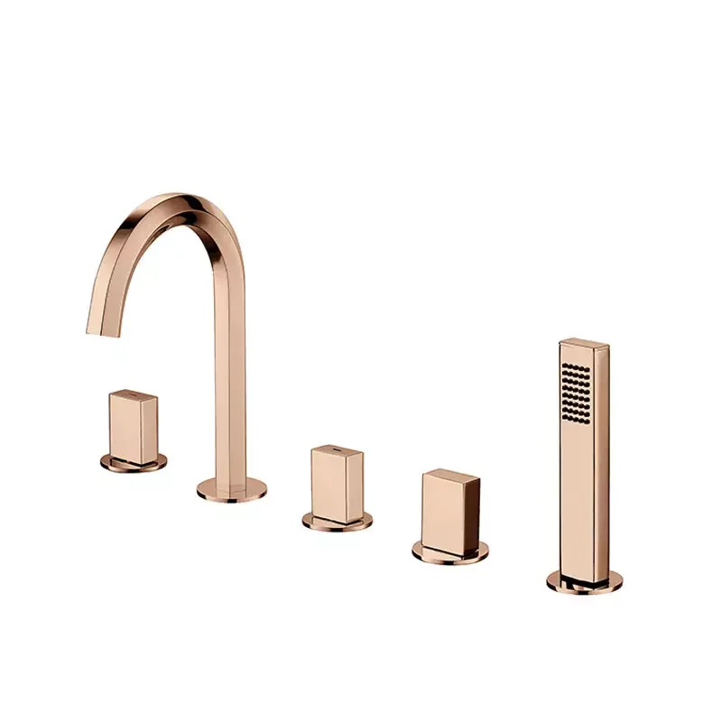 

Rose Gold Modern Bathroom Brass Triple Handle Bathtub Whirlpool Waterfall Faucet