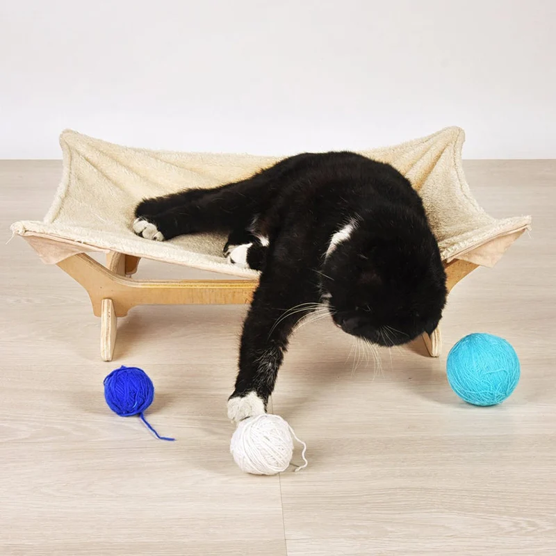 

Elevated Small Dog Beds Wooden Detachable Frame Square Hanging Cat Sofa Hammock