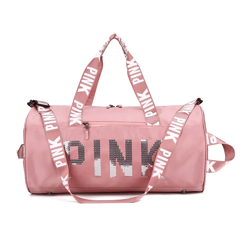 

Custom logo polyester pink duffel bag for women men travel overnight bag cute sequins ladies girls pink gym bag for sport, Orange, navy, sky blue, rose red, black, red, pink