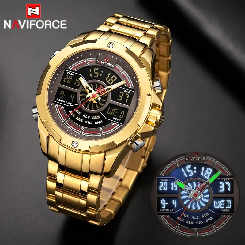 

Discount NAVIFORCE 9170 Watch men military sport LED digital quartz wristwatch date waterproof steel clock relogio masculino