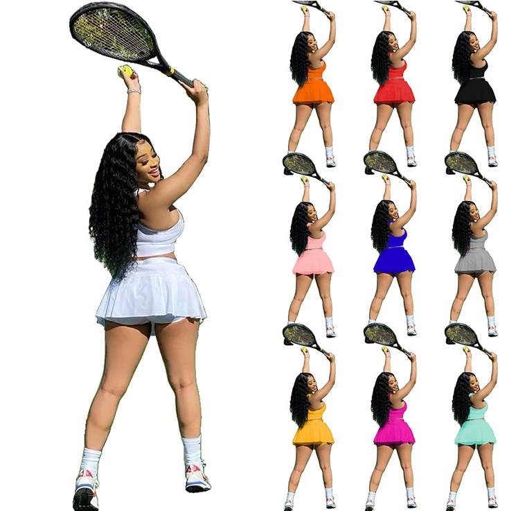 

Girls Tennis Clothes Set Outfits Skirt Table Uniform Cute Pink Shirt And High Waist Sports Bra Clothing Sets Polyester String, Picture shows