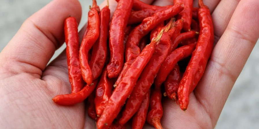 Guajillo chiles on a rustic wooden table