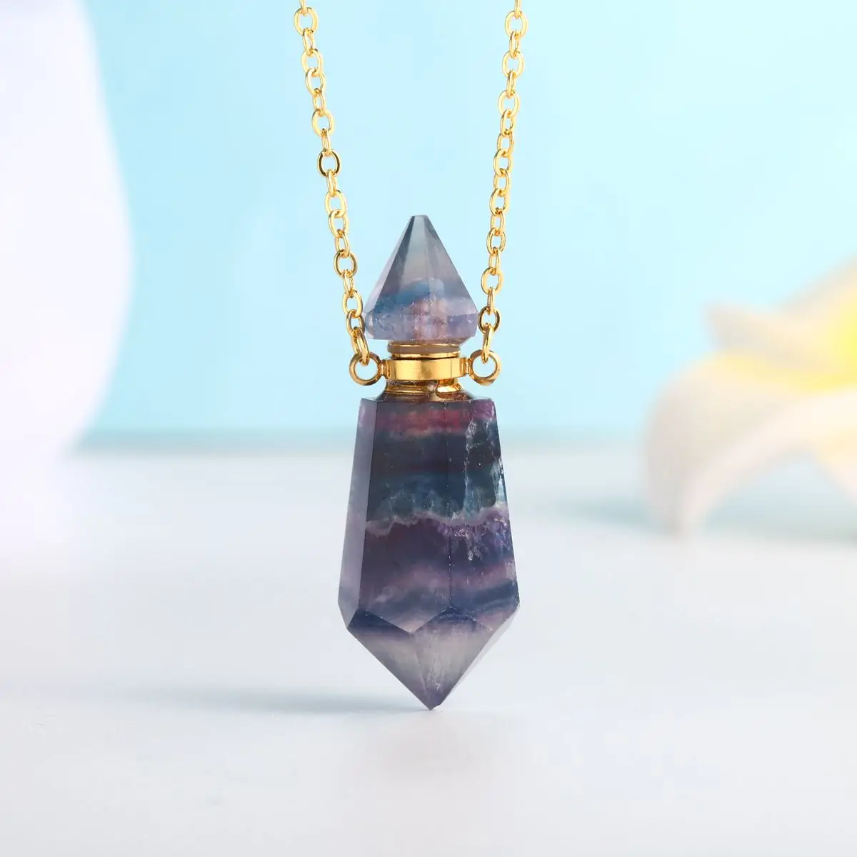 

Natural crystal pendant essential oil bottle Necklace