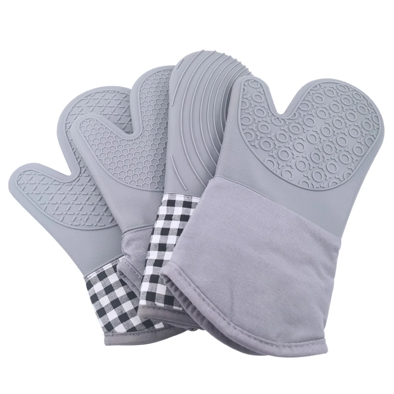 

JTOMEI Twill Design Heat Resistant Silicone Mitten Kitchenaid Set with Cotton Lining for Baking Cooking BBQ Glove Oven Mitts, Customized color