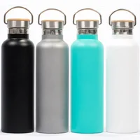 

Stainless Steel Drinking Water Bottle BPA Free Brushed finished Double Wall Sport Water Bottle With Bamboo Lid