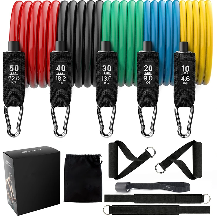 

High Quality 11 Piece Set Stretch Rope Band Exercise Elastic Resistance Tube, Customized color