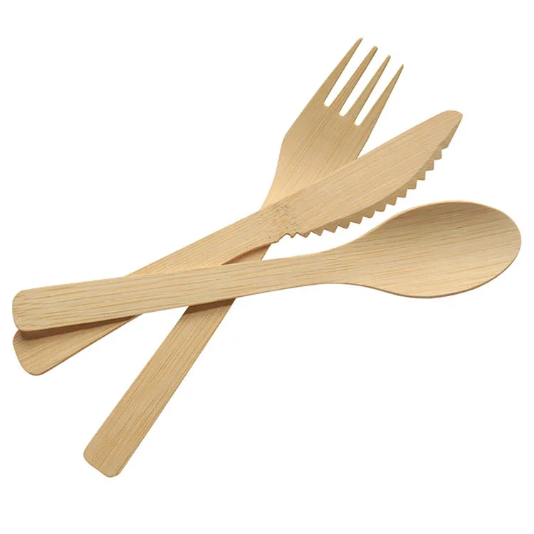 

Wholesale Cheap Price 100% Natural Degradable Birthday Party Restaurant Disposable Bamboo Cutlery Set, Customized color