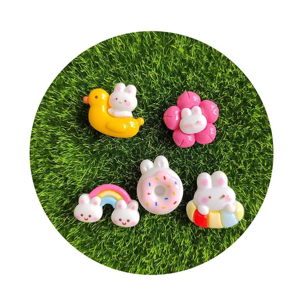 

Cute Cartoon Rabbit Donuts Flower Resin Flat Back Cabochon Scrapbook Kawaii DIY Embellishments Headwear Accessories