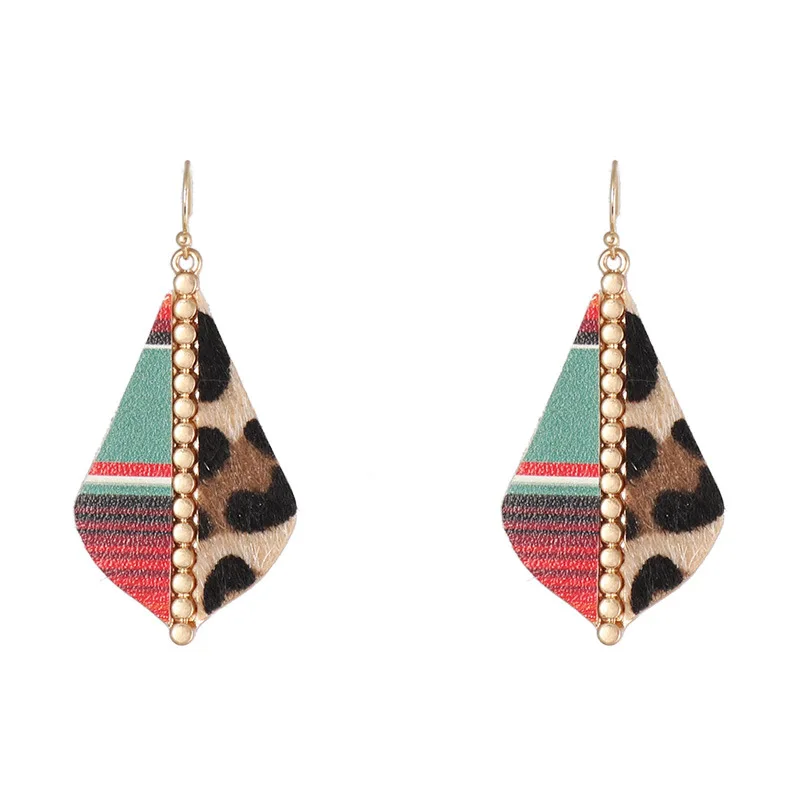 

Wholesale Vintage Leather Women Jewelry Leopard Drop Earrings