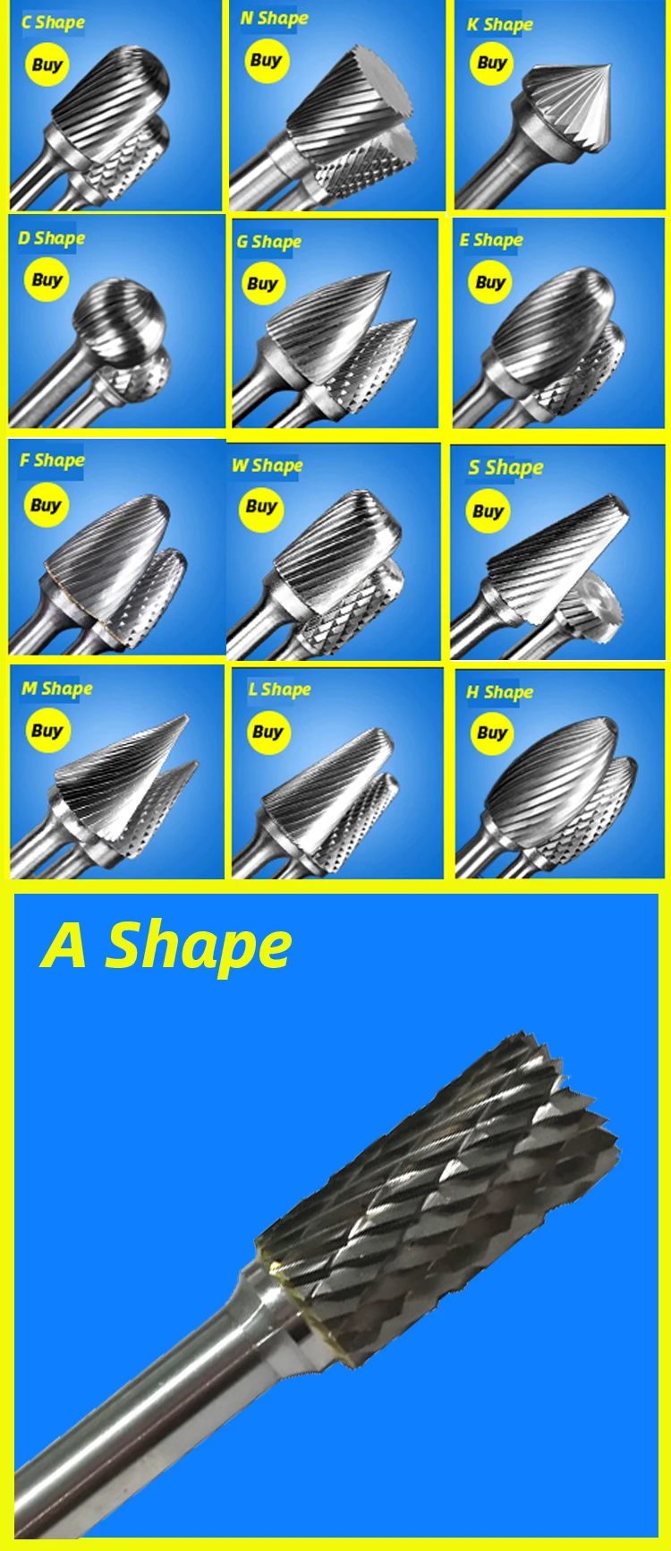  Power Tool Rotary Files F Shape 6mm Tungsten Carbide Burr 
