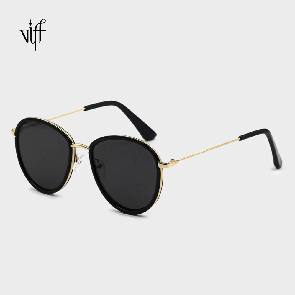 

VIFF women luxury round lens sunglasses metal frame fashion sunglasses newest 2020 black round sunglasses for women