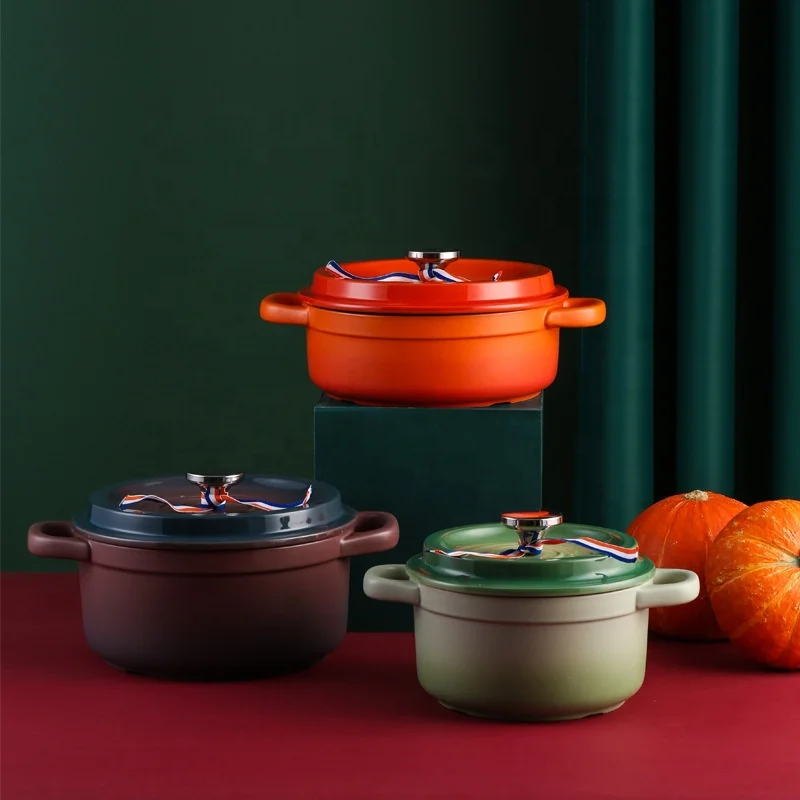 

Nordic style Korean gradient enamel pot high temperature ceramic casserole, open fire porridge casserole, White