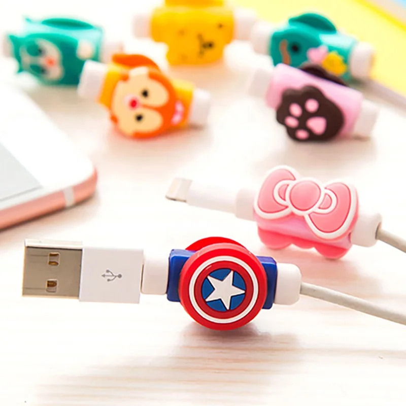 

Cartoon data cable protector case earphone Mobile Phone Accessories Practical USB protector and cable winder sets for iphone, Red black pink blue purple yellow