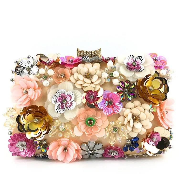 

Ladies Color flower embroidery vintage wallet classic wedding party handmade bead bags, Blue, black, champagne