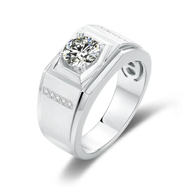 

Moissanite Diamond 1ct 6.5mm Moissanite Stone Silver Men's Ring