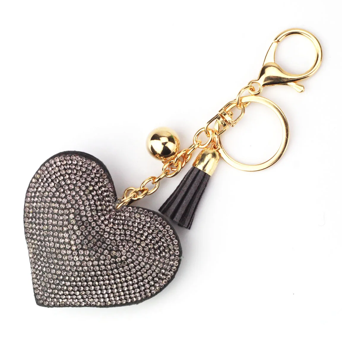

Ladies leather tassel crystal rhinestone heart-shaped keychain Korean alloy peach heart key Peach heart keychain