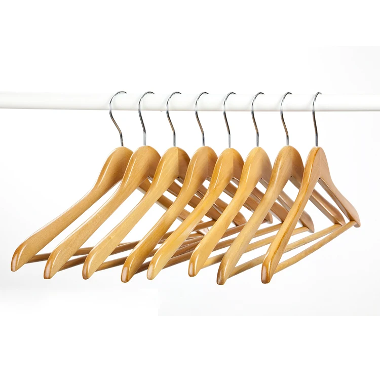 

Wholesale Solid Wood Wooden Clothing Hangers With Bar, Natural